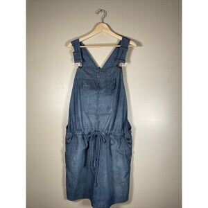 Gap Women's Y2K Denim Bib Overalls Dress Sz XL Drawstring Waist Farmer Prairie